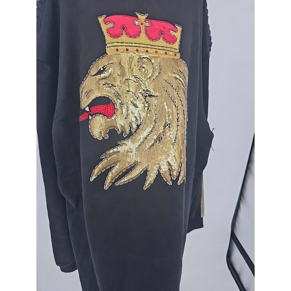 Makobi Mens‎ Quilted Sweatshirt 5XB Black Gold Lion NWT